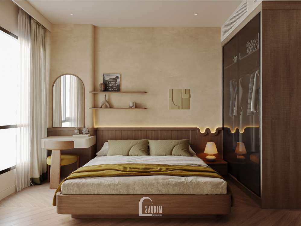 Thiết kế nội thất phòng ngủ master chung cư phong cách Modern Retro dự án Lumière Evergreen - Sự chuyển tiếp giữa hiện đại và những sắc màu hoài niệm